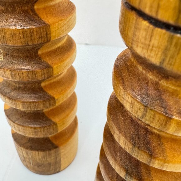 Vintage Handmade Wooden Tall Salt and Pepper Shakers Boho Eclectic Decor - Picture 5 of 6